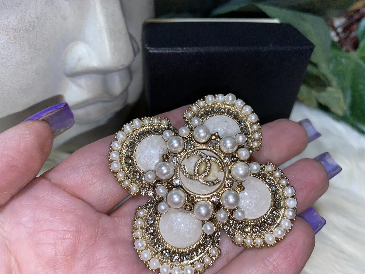 CoCo Chanel Rare Massive Clover Style 3-D Layerd Gripoix And Pearl  Brooch!!MINT!