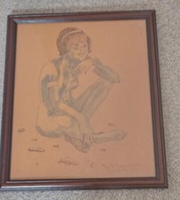 Vintage Aboriginal Art Work Hot Needle Painting Drawing - K J Brunette Australia