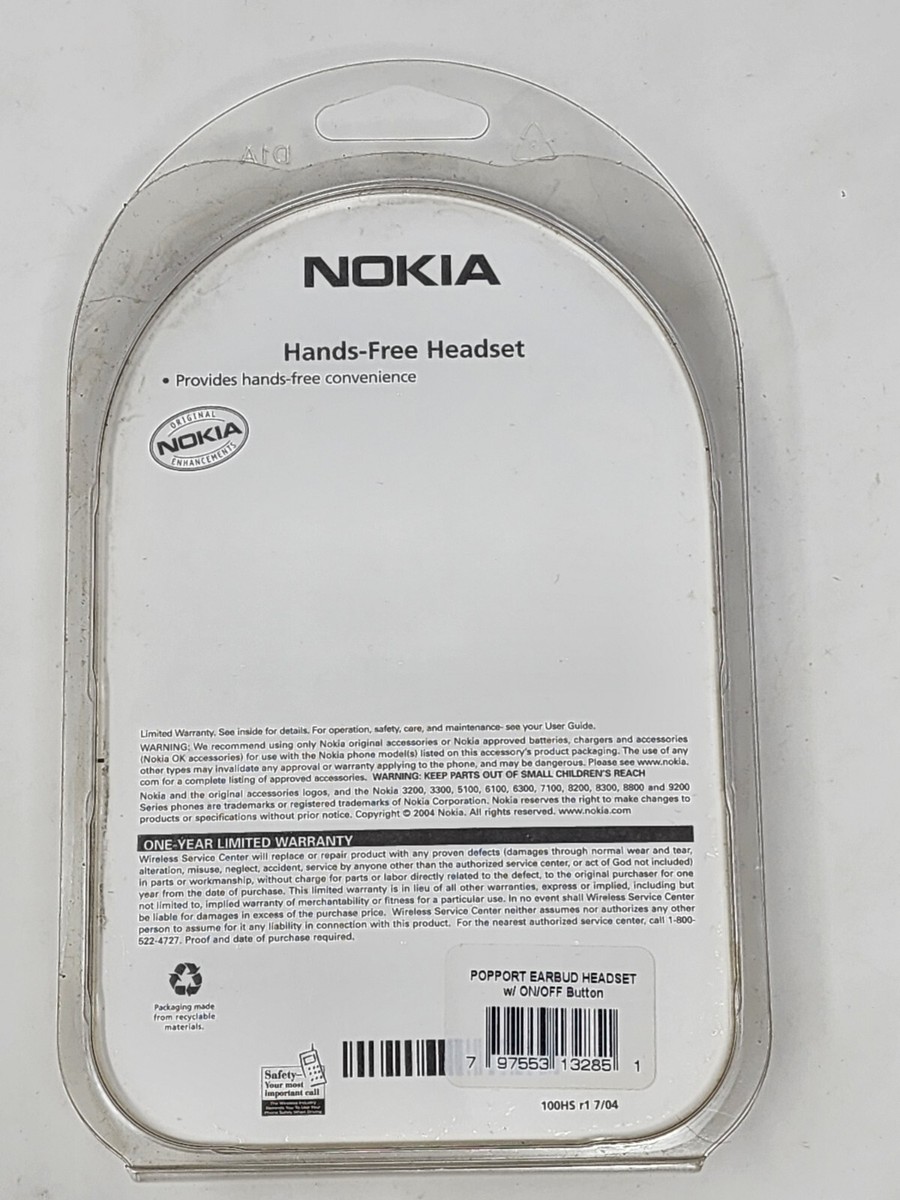 NOKIA Hands Free Earbud, Nokia Pop-port Proprietary Old Vintage
