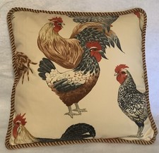 French Country Cottage Ivory Brown Red Farm House Rooster Pillow Free Range