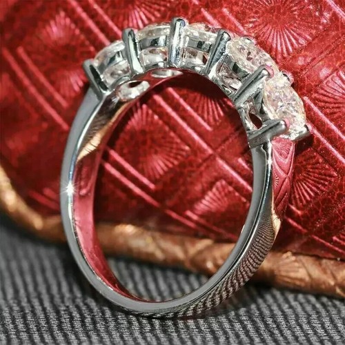 4 Ct Round-Cut Lab Created Diamond Five Stone Wedding Band 14k White Gold Plated