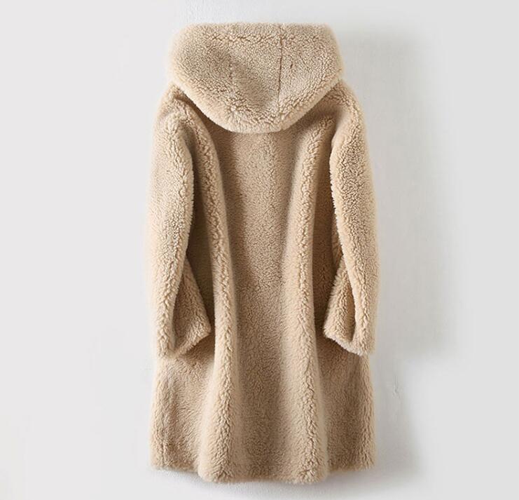 Lamb Wool Hooded Winter Coat
