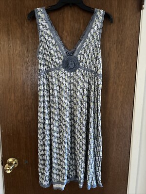 free people blue sleeveless crochet flower & trim summer dress size medium  | eBay