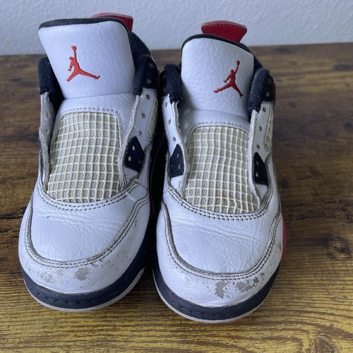 Nike Jordan 4 Retro Red Cement Boys Size 12C Shoes Sneakers BQ7669-161 No Laces - Picture 2 of 8