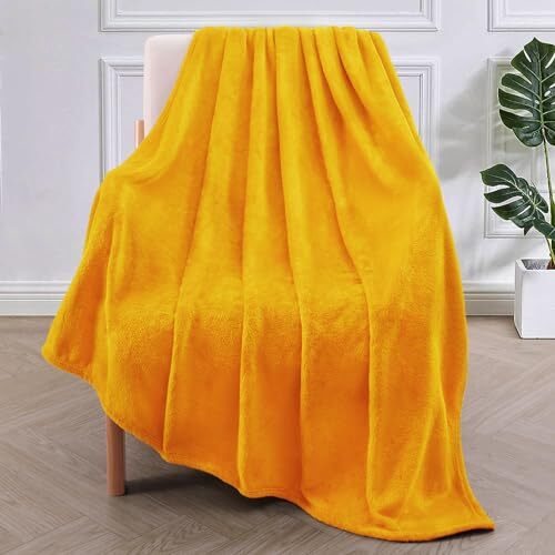 Extra Large Fleece Throw Blanket for Couch, Throw XL (50"x70") Mustard