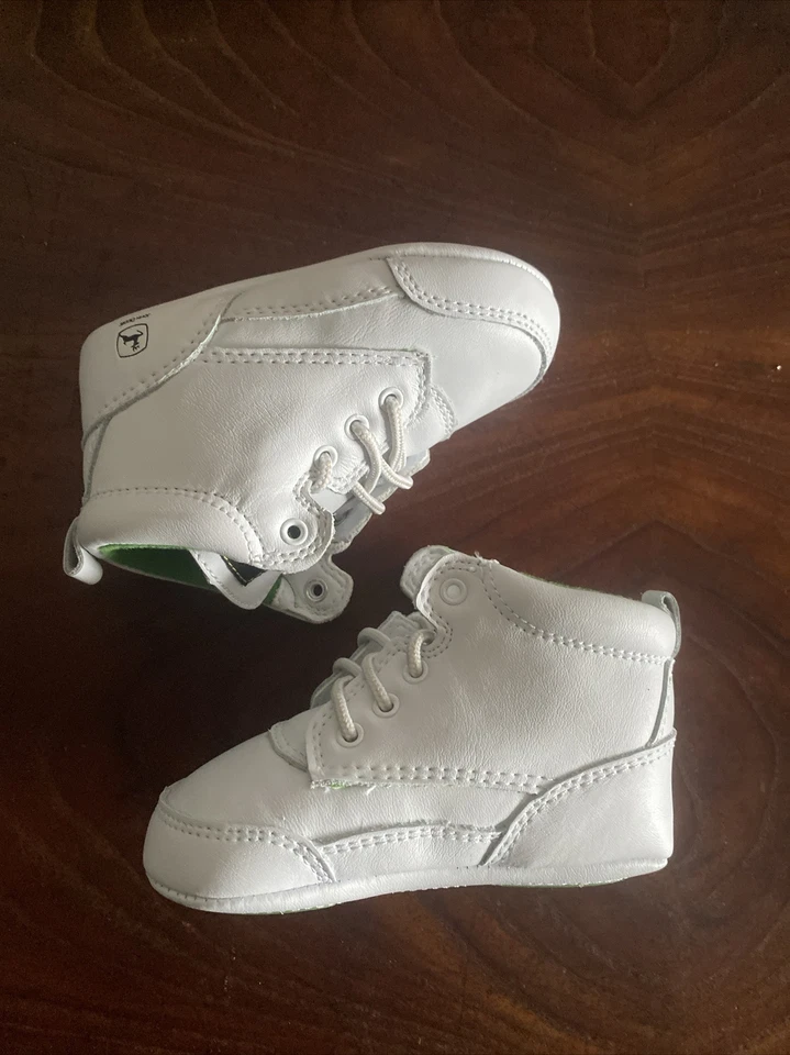 Johnny Poppers Nuevo en Caja John Deere Infantil Botas de Cuero Blanco Talla 4M Con Cordones Foto 3 de 4