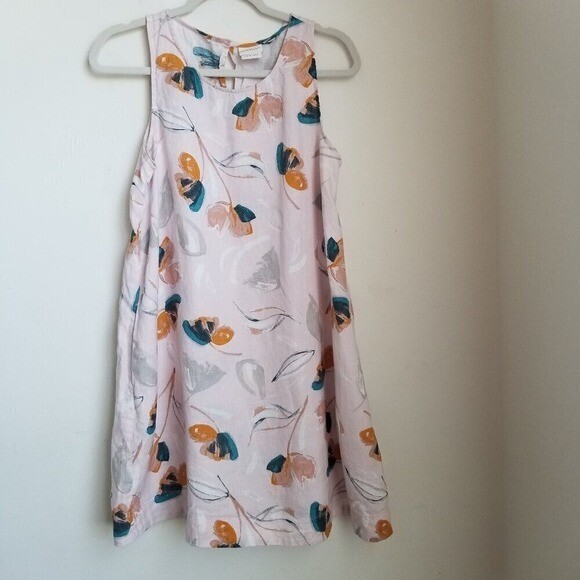 rachel zoe linen floral dress Rachel Zoe 100% Linen Floral Print Dress Pink Coral Sz 6 Pockets