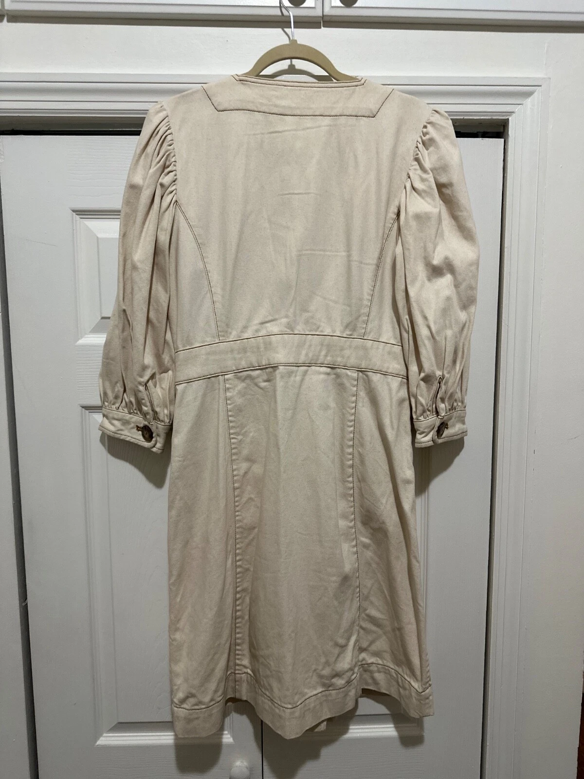 Abito Tory Burch cotone manica a sbuffo avorio con bottoni davanti