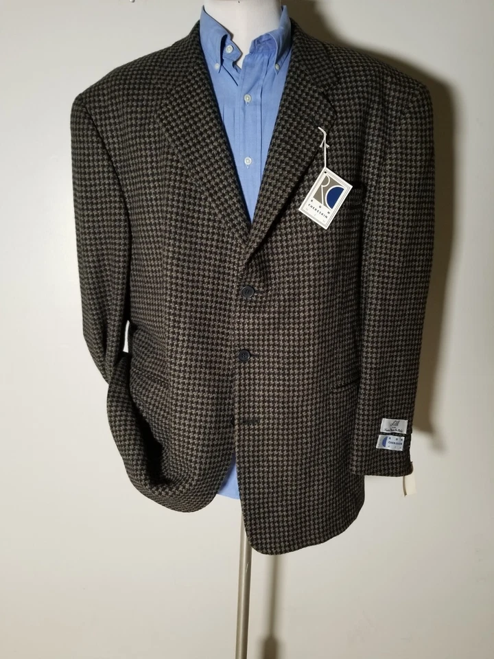 50R brown black Jumbo Check Silk Wool tweed Blazer Jacket Sport Coat Chereskin - Image 4 of 4