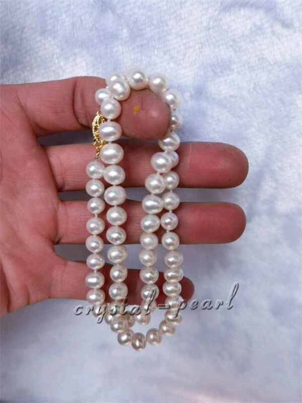 20” 18“  AAAA Japanese Akoya 7-7.5 mm white pearl Necklace 14K Yellow Gold clasp - Image 3 of 4