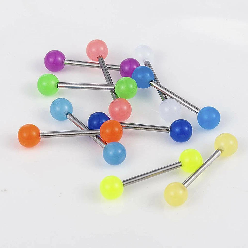 10 pcs Glow In The Dark Luminous Barbell Lip Tongue Rings Body Piercing Jewelry - Image 3 of 4