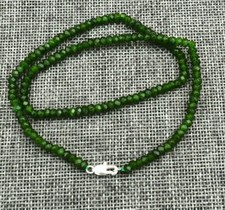 Natural 2x4mm Faceted Green Jade Gems Beads Necklace Silver Clasp 16-28"