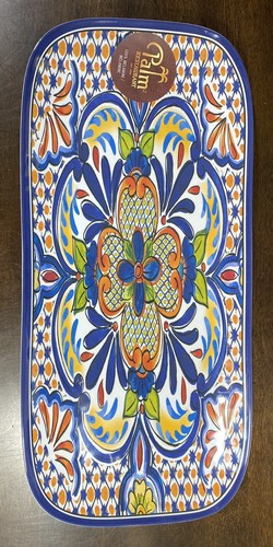 THE PALM NEW!!! MELAMINE SMALL SERVING PLATTER TRAY SPANISH TILE FLORAL 15” - Bild 2 von 4