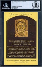 Jesse Haines Beckett BAS Signed Gold Hall of Fame Plaque Postcard Autograph