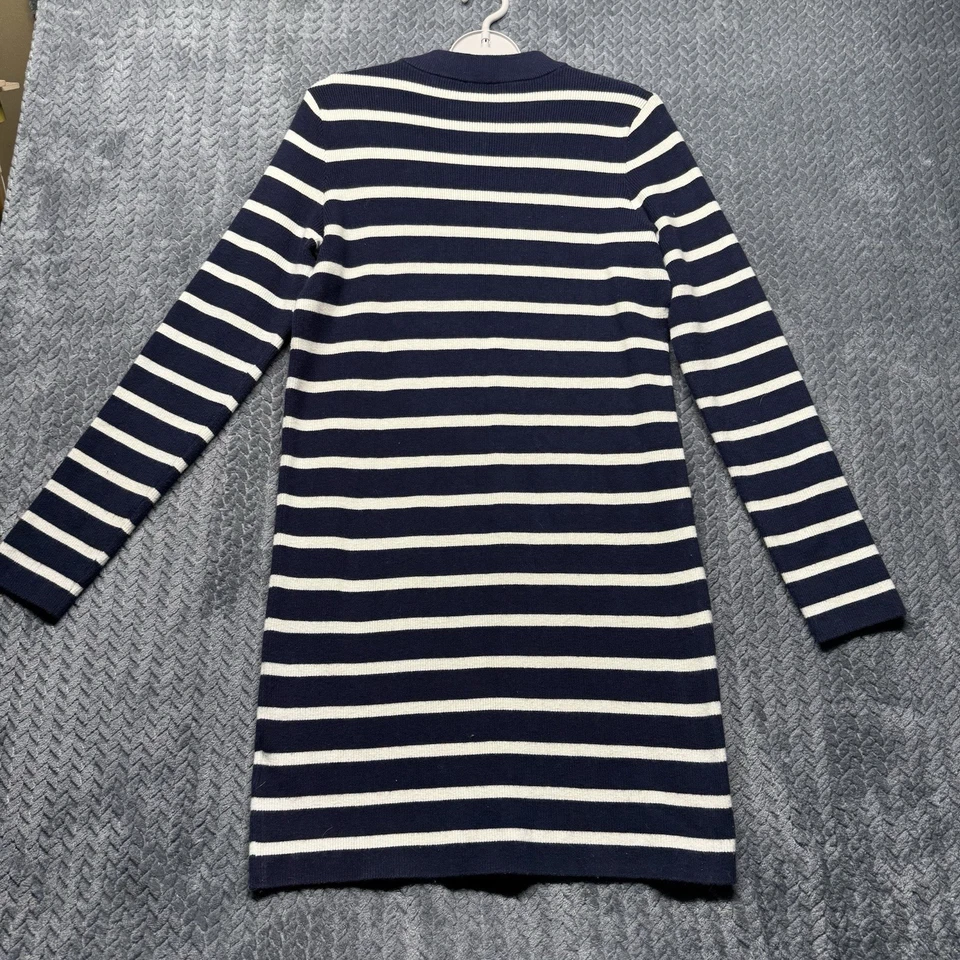 Vestido Suéter Gap M Azul Marino Crema Rayas Pullover Botón Hombro Algodón Cachemira Foto 3 de 4