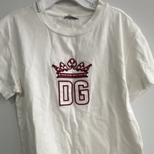 Dolce & Gabbana 2XS White Cotton Jersey Crewneck T-Shirt Red Embroidered DG