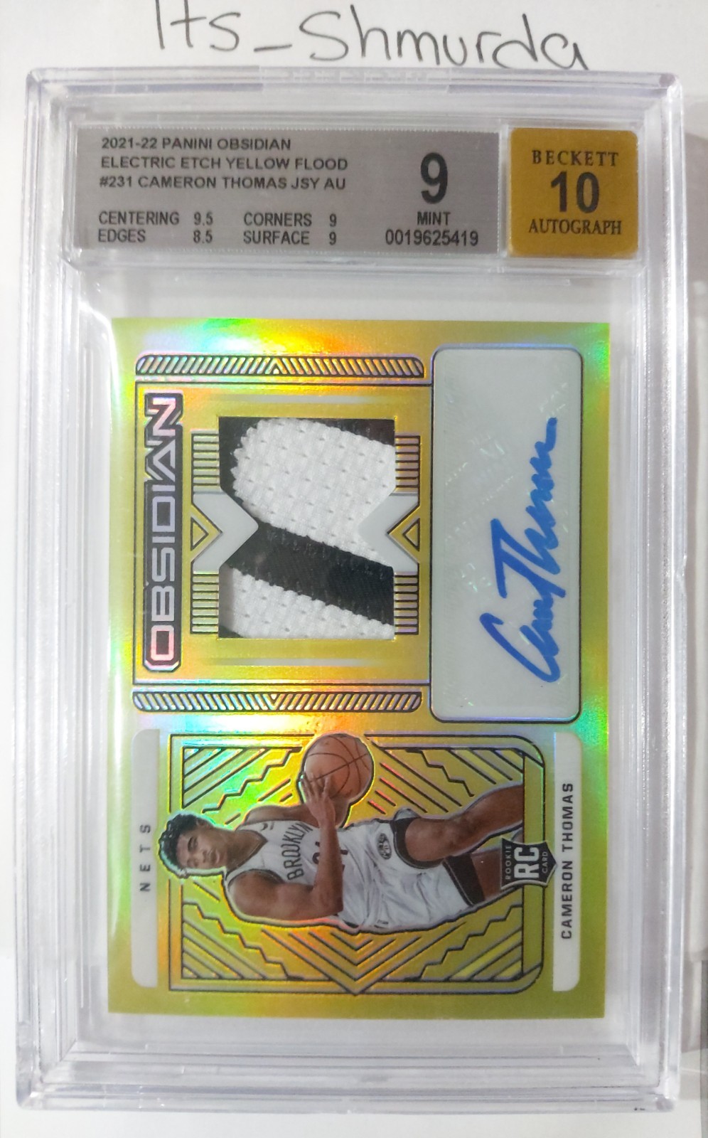 2021-2022 BGS MINT 9 10 AUTO Cameron Thomas Electric Etch Yellow Flood /10