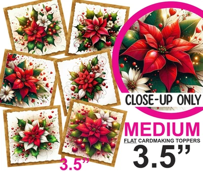 WEDDING WISHES UK Beautiful Xmas Poinsettia+Holly Card Toppers MEDIUM 3.5" Crafts/Tags/Cardmaking
