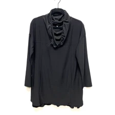 Sun Kim Womens Black Drawstring Cowl Neck Stretch Long Sleeve Joann Tunic Top M