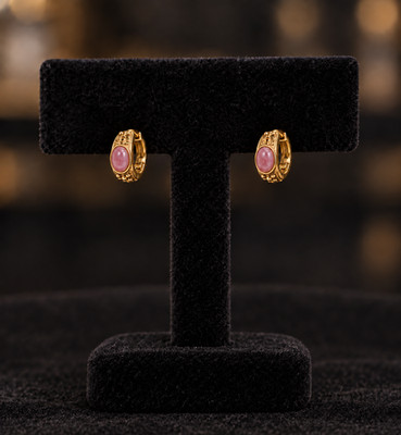 Ross-Simons Gold Vermeil Sterling Silver Rose Quartz Huggie Hoop Earrings