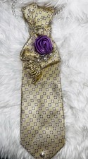 Custom Women  s Tie Gold/Purple Geometric Pearl Beaded With A Purple Rose