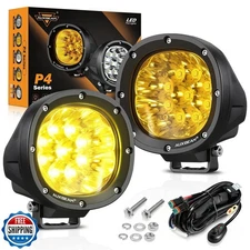 Auxbeam 4 Inch 90W Amber LED Fog Lights, 9000LM Super Bright Round Offroad Dr
