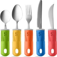 5-Piece Adaptive Utensils, Non-Weighted, Non-Slip Handles, Multicolor,Parkinsons