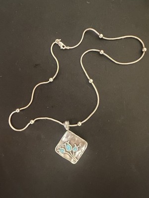 Sterling Silver Hand Hammered Opalite Pendant 18 Inch Nature Necklace Lilies