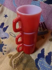 3 Anchor Hocking Fire-King Glass Red Coffee Mug Stacking Vintage Retro Made USA