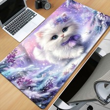 40 90cm1pc XXL Large White Cat in Snow Mouse Pad  Desk - Non-Slip Rubber Base,