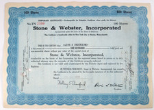 1929 Stone & Webster Stock Cert John A. Onderdonk George E. Marshall Pre Crash