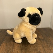 Aurora Realistic 10" Plush Tan Black Face Pug Dog Plush Toy Stuffed Animal