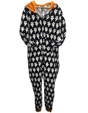 Disney Mickey Mouse Ghost Halloween Hooded One Piece Pajamas PJs Sleepwear Sz L