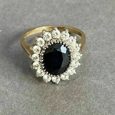 3Ct Oval Cut Created Black Onyx Halo Solitaire Women Ring 14K Yellow Gold Finish