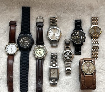 Lot of 9 Mens Womens Watches Timex ESQ Kenneth Cole American Eagle As Is Repair