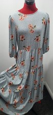 New Look Pale Bkue/Floral Dotty Tiered Midi Dress 10 Cottagecore Summer Boho VGC