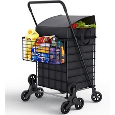 Stairs Climbing Shopping Cart w/Waterproof Basket Liner Foldable Utility Cart