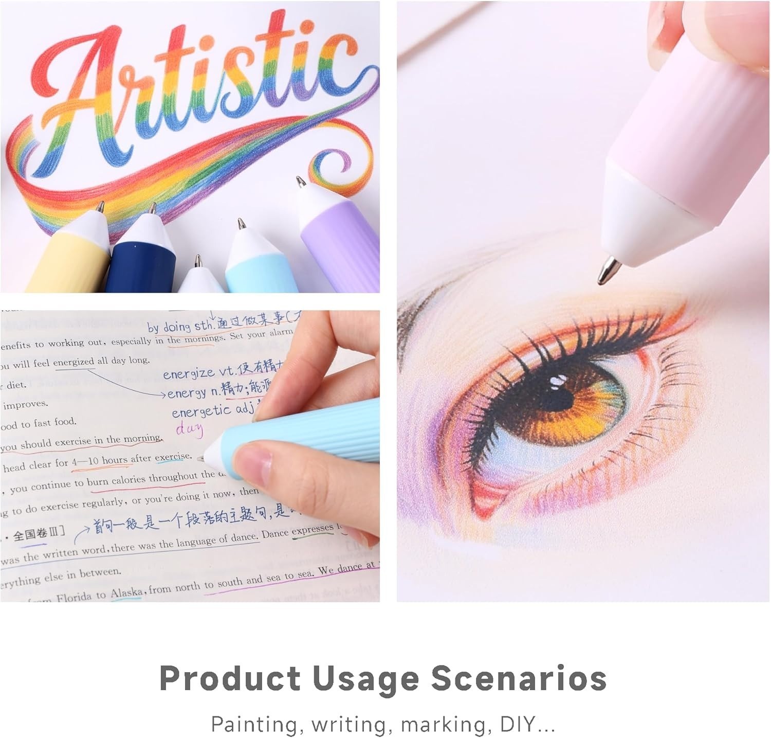 120 Colors Languo 10-in-1 Multicolor Ballpoint Pens Set, 0.8mm Retractable Pens