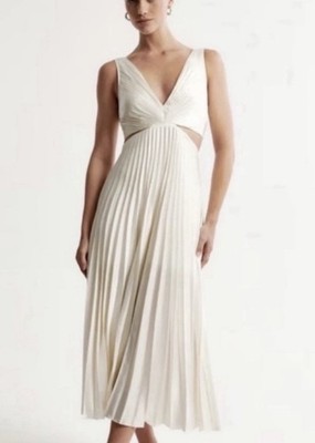 abercrombie dresses formal & Fitch Giselle Pleated Cutout Ivory Maxi Dress L Ethereal runway mcqueen