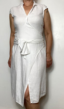 A Wear Pure Linen Wrap Dress UK 10-12 White 902
