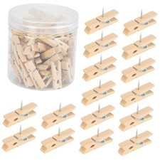 60 Pieces Push Pins with Wooden Clips, Natural Wood Style A-Natural Wood