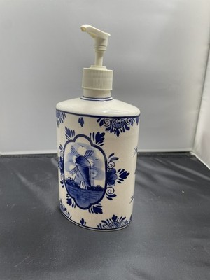 Vintage Delfter blau handbemalt Keramik Windmühle Pumpe Seife/Lotion Spender