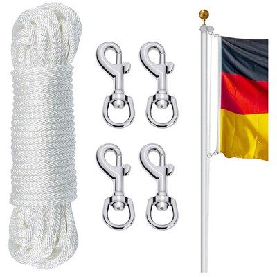Fahnenmast Seil Nylon 15M Wetterfest 4 Karabinerhaken Flag Rope weiß