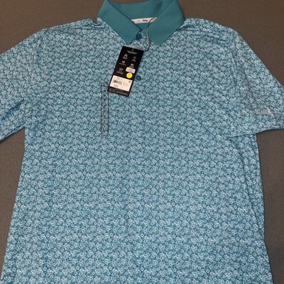 NWT Walter Hagen Men's Performance 11 Dogwood Ditsy Aqua Blue Polo Shirt Small