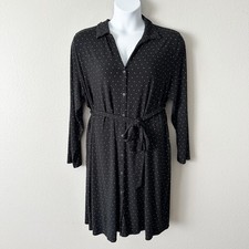 J. Jill Wearever Polka Dot Shirt Dress Button Front Belted Plus Size 2X Casual