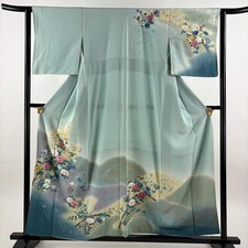 JAPANESE KIMONO HOMONGI LIGHT GREEN 157cm 5 ft 2 in PURE SILK FF8518