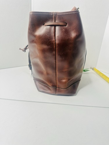 Vintage D'Nusa Leather Bucket Bag USA Brown Brass Hardware 10"x8"x5" Rare - Picture 3 of 10