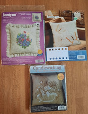 Lot of 3 Candlewicking PIllow Kits Sealed Butterflies Floral Fruit Basket