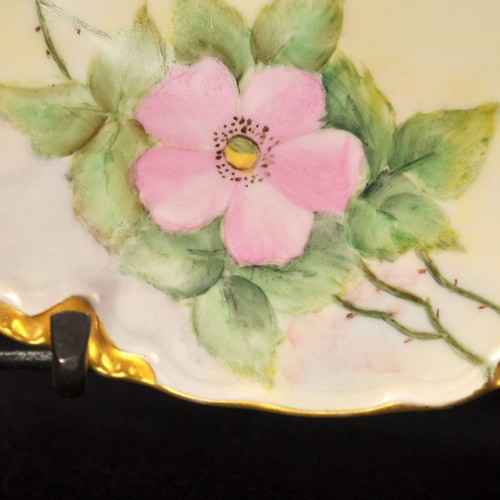 Bavaria Hutschenreuther 11" Cake Plate Hand Painted Pink Roses w/Gold 1932-1939 - Picture 6 of 12