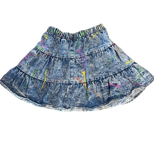 Vintage Y2K Acid Wash Denim Ruffle Mini Skirt Made in USA 100% Cotton Girl SZ 10